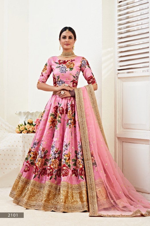 Floral Digital Print Lehenga With Sequence Embroidery Work and Pearl Work